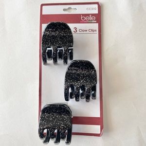 Set Lot 3 Y2K Black Silver Glitter Sparkly Hair Claw Clips Plastic Brand New